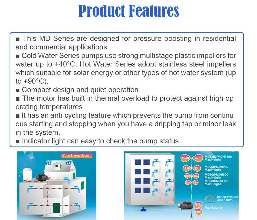 All-in-One Bathroom Automatic Electronic Control Horizontal Multistage Centrifugal Electric Stainless Steel High Pressure Surface Cold/Hot Water Booster Pump