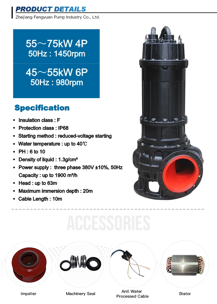 Wq Non-Clog Electric Industrial Submersible Cutter Cutting Grinder Grinding Sewage Pump for